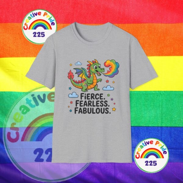 Fierce & Fabulous Pride T-Shirt, LGBTQ+ Shirt, Rainbow Dragon Tee, Unisex Softstyle Top, Gift for Pride Month - Image 7