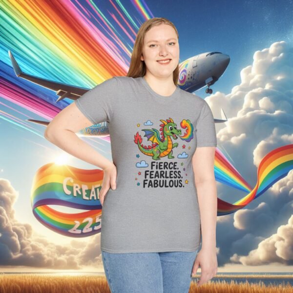 Fierce & Fabulous Pride T-Shirt, LGBTQ+ Shirt, Rainbow Dragon Tee, Unisex Softstyle Top, Gift for Pride Month - Image 9
