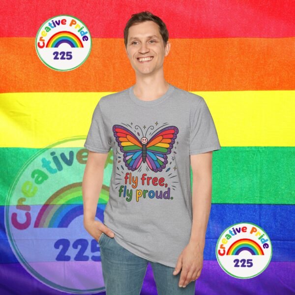 Rainbow Butterfly Pride T-Shirt, LGBTQ+ Gift, Fly Free Fly Proud Tee, Summer Pride Apparel, Unisex Festival Shirt - Image 9