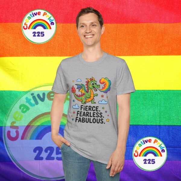 Fierce & Fabulous Pride T-Shirt, LGBTQ+ Shirt, Rainbow Dragon Tee, Unisex Softstyle Top, Gift for Pride Month - Image 10
