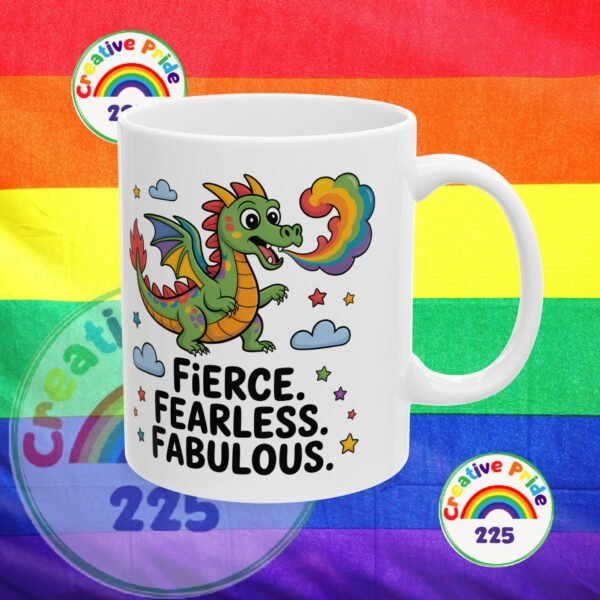 Fierce & Fabulous Ceramic Mug - Rainbow Dragon Design, Inspirational Gift, Coffee or Tea Mug, Fun Personality, Unique Drinkware