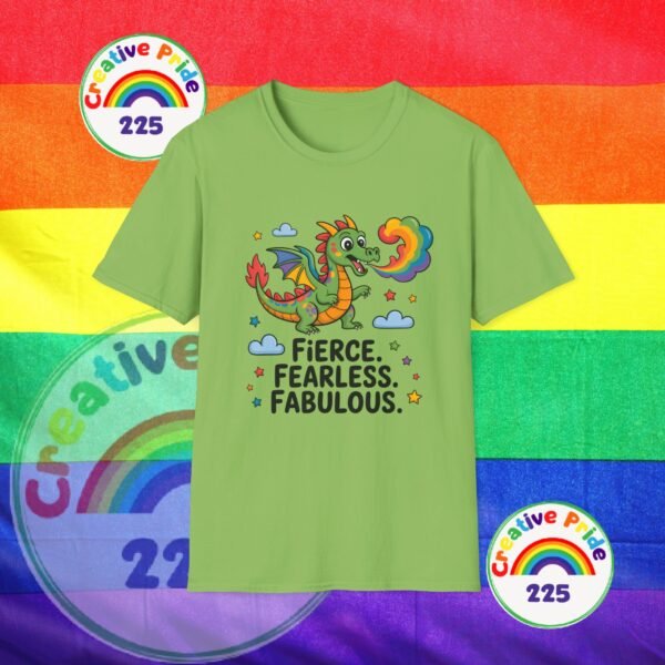 Fierce & Fabulous Pride T-Shirt, LGBTQ+ Shirt, Rainbow Dragon Tee, Unisex Softstyle Top, Gift for Pride Month - Image 14