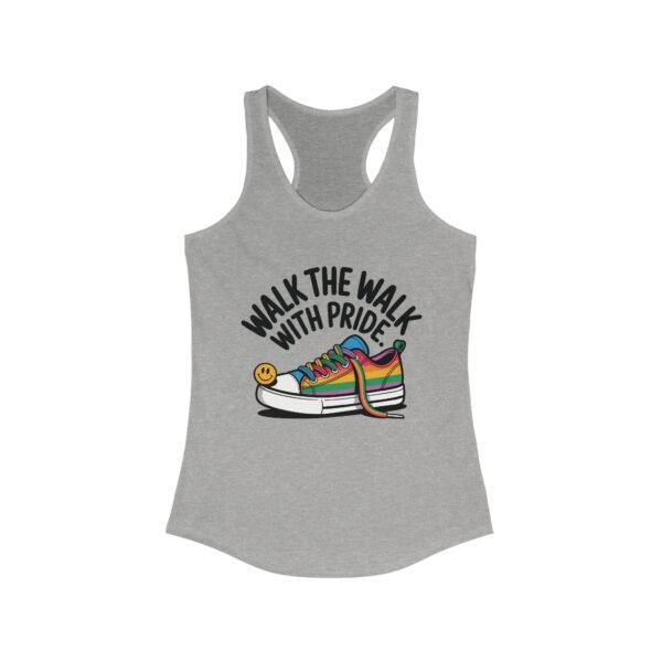 Women's Pride Themed Racerback Tank - 'Walk the Walk with Pride', LGBTQ+ Apparel, Summer Workout Top, Festival Wear, Gift for Her - Image 3
