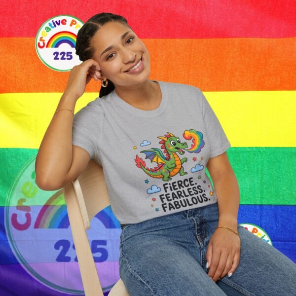 Fierce & Fabulous Pride T-Shirt, LGBTQ+ Shirt, Rainbow Dragon Tee, Unisex Softstyle Top, Gift for Pride Month - Image 11