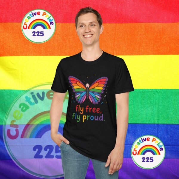 Rainbow Butterfly Pride T-Shirt, LGBTQ+ Gift, Fly Free Fly Proud Tee, Summer Pride Apparel, Unisex Festival Shirt - Image 5