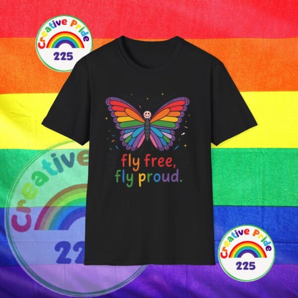 Rainbow Butterfly Pride T-Shirt, LGBTQ+ Gift, Fly Free Fly Proud Tee, Summer Pride Apparel, Unisex Festival Shirt - Image 3
