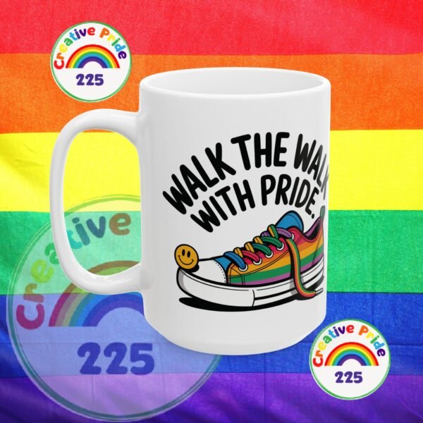 Pride Celebration Ceramic Mug | Walk with Pride | Rainbow Sneaker Coffee Cup, Gift for LGBTQ+ Allies, 11oz 15oz, Inspirational Quote - Image 5