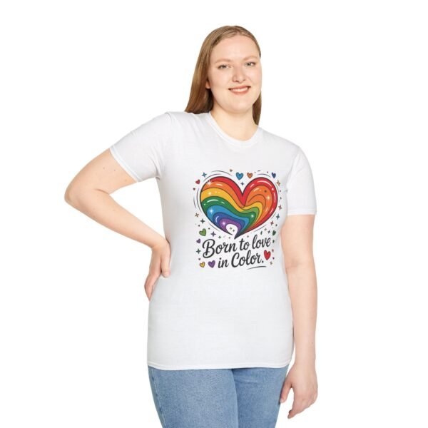 Colorful Heart Graphic T-Shirt, LGBTQ Pride Apparel, Born to Love in Color Tee, Unisex Casual Wear, Gift for Friends - Image 5