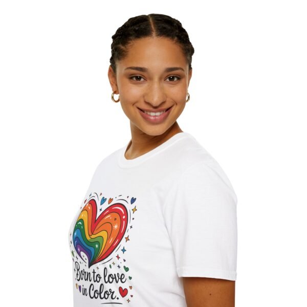 Colorful Heart Graphic T-Shirt, LGBTQ Pride Apparel, Born to Love in Color Tee, Unisex Casual Wear, Gift for Friends - Image 9