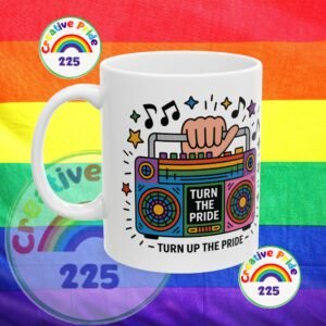 Colorful Music Boombox Ceramic Mug - Celebrate Pride, Fun Gift for Music Lovers, Coffee Cup, Vibrant Artwork, Perfect for Home Decor