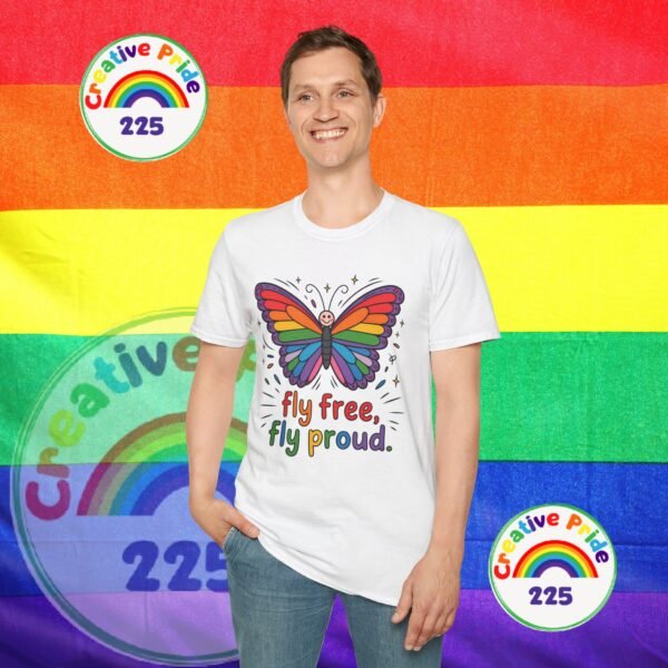 Rainbow Butterfly Pride T-Shirt, LGBTQ+ Gift, Fly Free Fly Proud Tee, Summer Pride Apparel, Unisex Festival Shirt - Image 2
