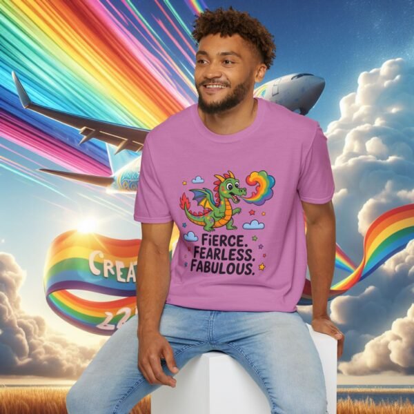 Fierce & Fabulous Pride T-Shirt, LGBTQ+ Shirt, Rainbow Dragon Tee, Unisex Softstyle Top, Gift for Pride Month - Image 29