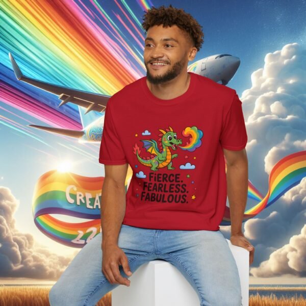 Fierce & Fabulous Pride T-Shirt, LGBTQ+ Shirt, Rainbow Dragon Tee, Unisex Softstyle Top, Gift for Pride Month - Image 36