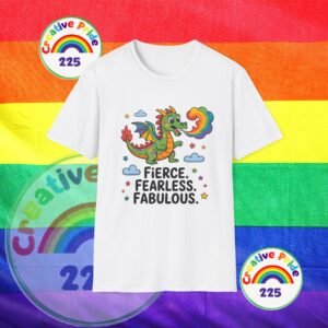 Fierce & Fabulous Pride T-Shirt, LGBTQ+ Shirt, Rainbow Dragon Tee, Unisex Softstyle Top, Gift for Pride Month