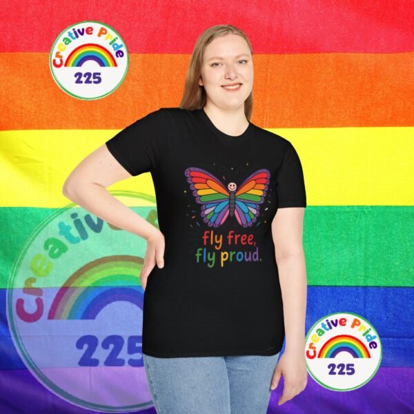 Rainbow Butterfly Pride T-Shirt, LGBTQ+ Gift, Fly Free Fly Proud Tee, Summer Pride Apparel, Unisex Festival Shirt - Image 4