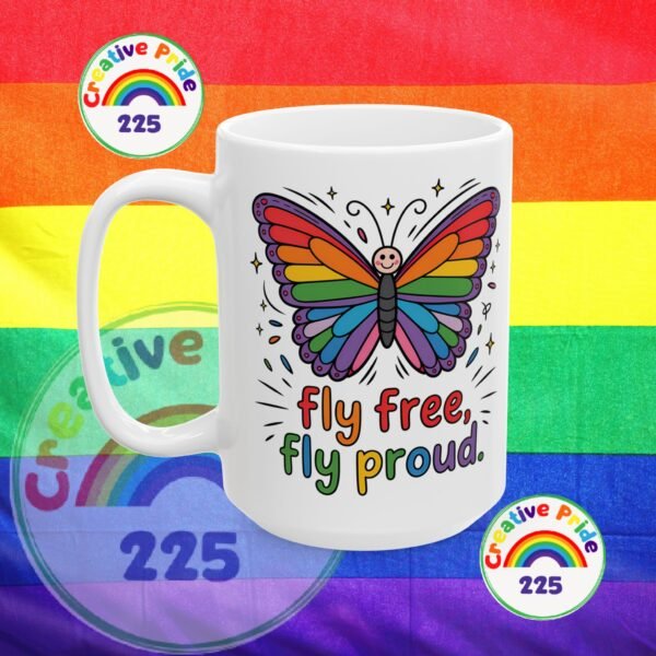 Rainbow Butterfly Ceramic Mug - "Be Free, Fly Proud" - Perfect Gift for Friends, Pride Celebration, Inspirational Drinkware - Image 7