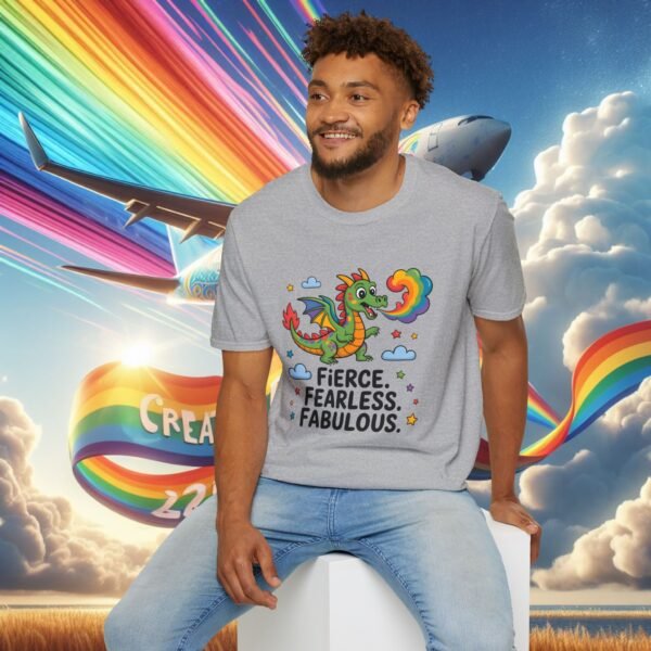 Fierce & Fabulous Pride T-Shirt, LGBTQ+ Shirt, Rainbow Dragon Tee, Unisex Softstyle Top, Gift for Pride Month - Image 12