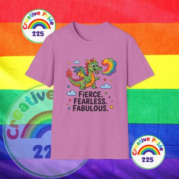 Fierce & Fabulous Pride T-Shirt, LGBTQ+ Shirt, Rainbow Dragon Tee, Unisex Softstyle Top, Gift for Pride Month - Image 23