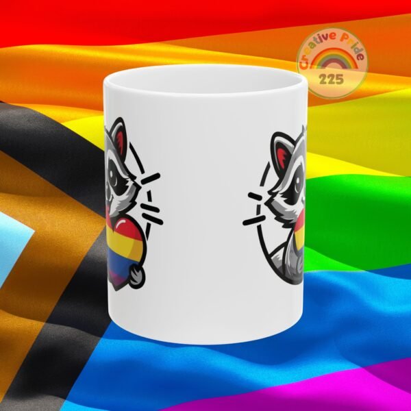 Adorable Raccoon Pride Mug - Cute Animal Coffee Cup for LGBTQ+ Celebration, Gift for Friends, Colorful Ceramic Drinkware - Image 2