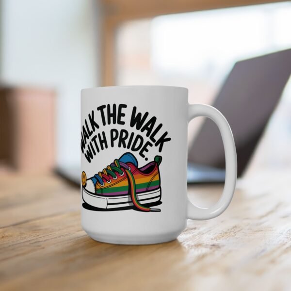 Pride Celebration Ceramic Mug | Walk with Pride | Rainbow Sneaker Coffee Cup, Gift for LGBTQ+ Allies, 11oz 15oz, Inspirational Quote - Image 7